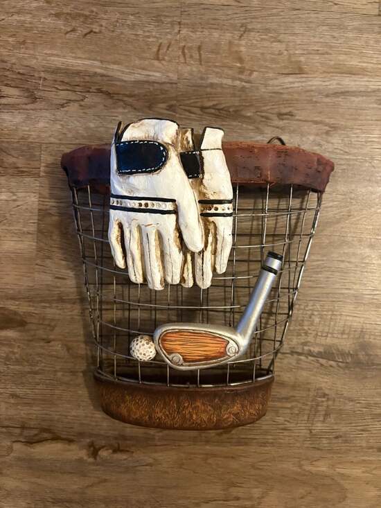 Unknown Other - Rustic Golf Theme Wall Mounted Wire Basket Decor with Hand-Painted Golf Glove an